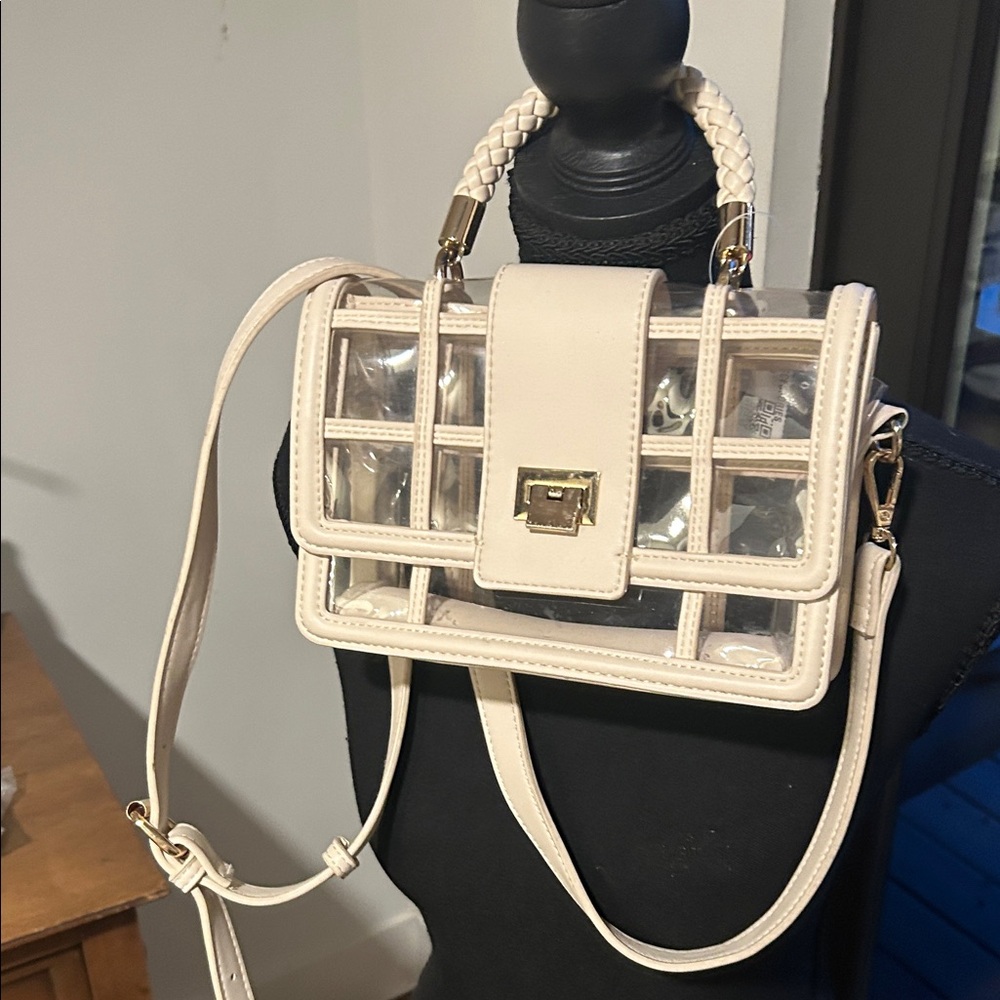 Beige Clear Grid Crossbody Bag with Braided Handle